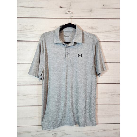 Under Armour Heatgear Men's Gray Solid Loose Short Sleeve Polo‎ Shirt Size Small - Picture 1 of 5